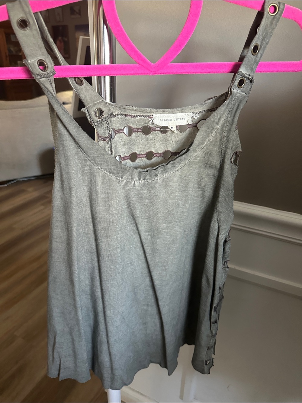 Gilded Intent Grey Eyelet-Trim Tank